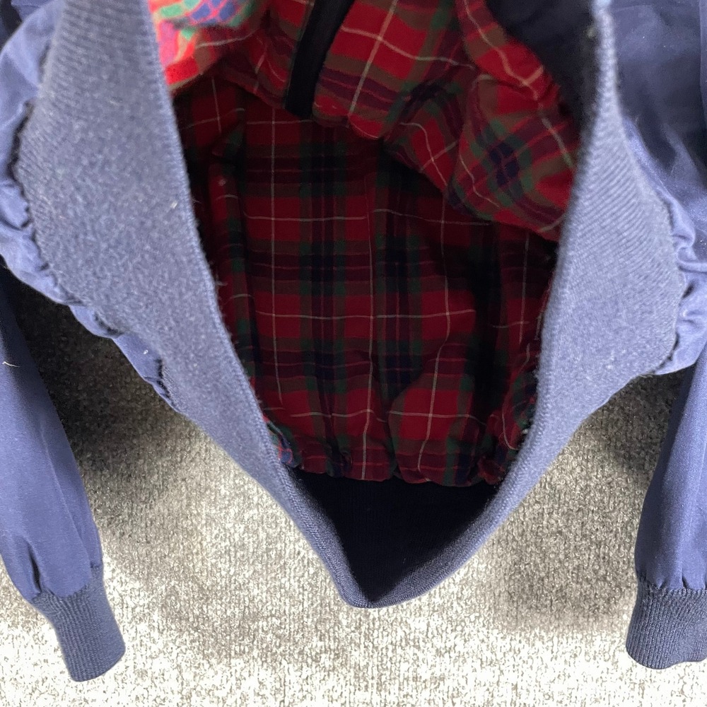 VTG Lands End Jacket Mens Medium Navy Blue Harrington Plaid Lined Full Zip 80s - Picture 8 of 12
